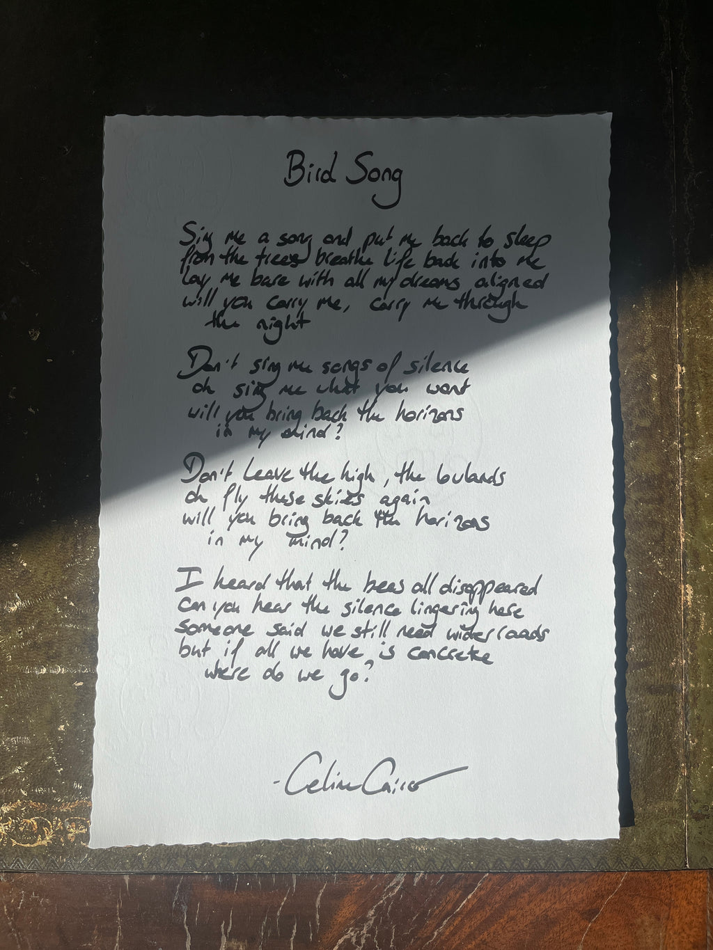 Handwritten Lyric Sheet